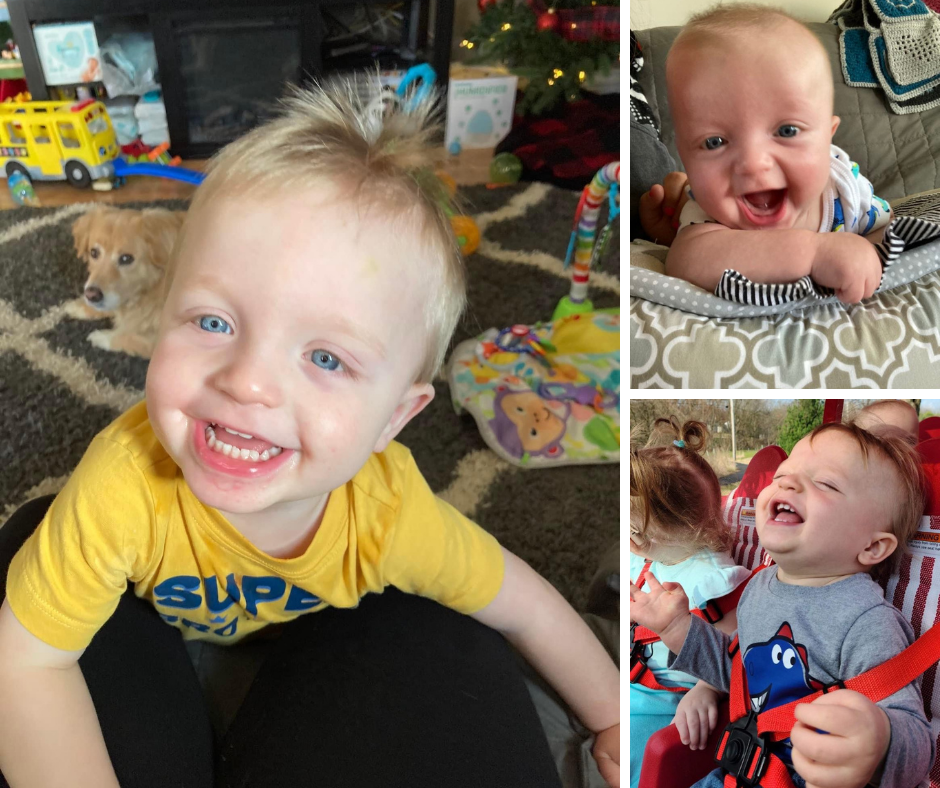A collage of three pictures of Colton from an infant to age two.