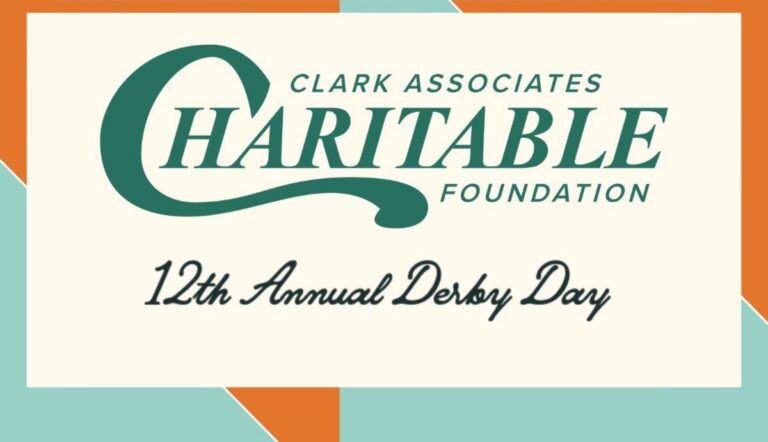 Logo with green text for "Clark Associates Charitable Foundation" 12th Annual Derby Day.