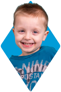 Graphic of Colton in front of a blue diamond shape.
