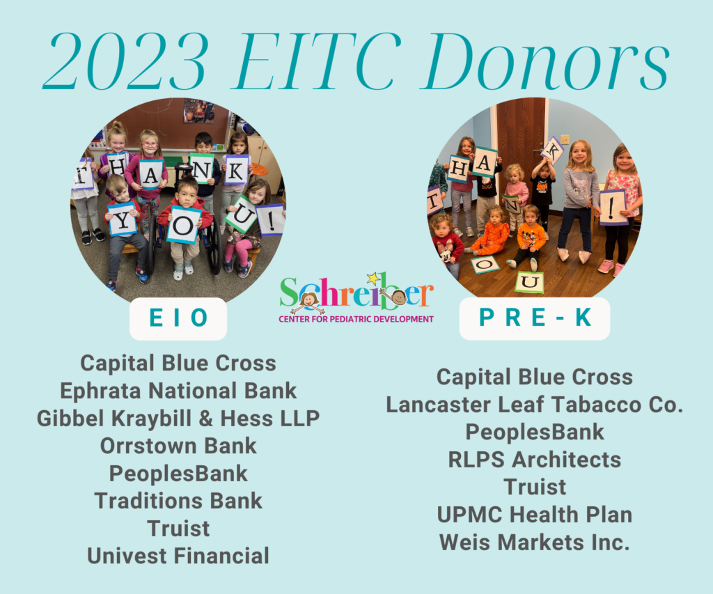 list of donors with pictures of kids holding up thank you and EIO signs