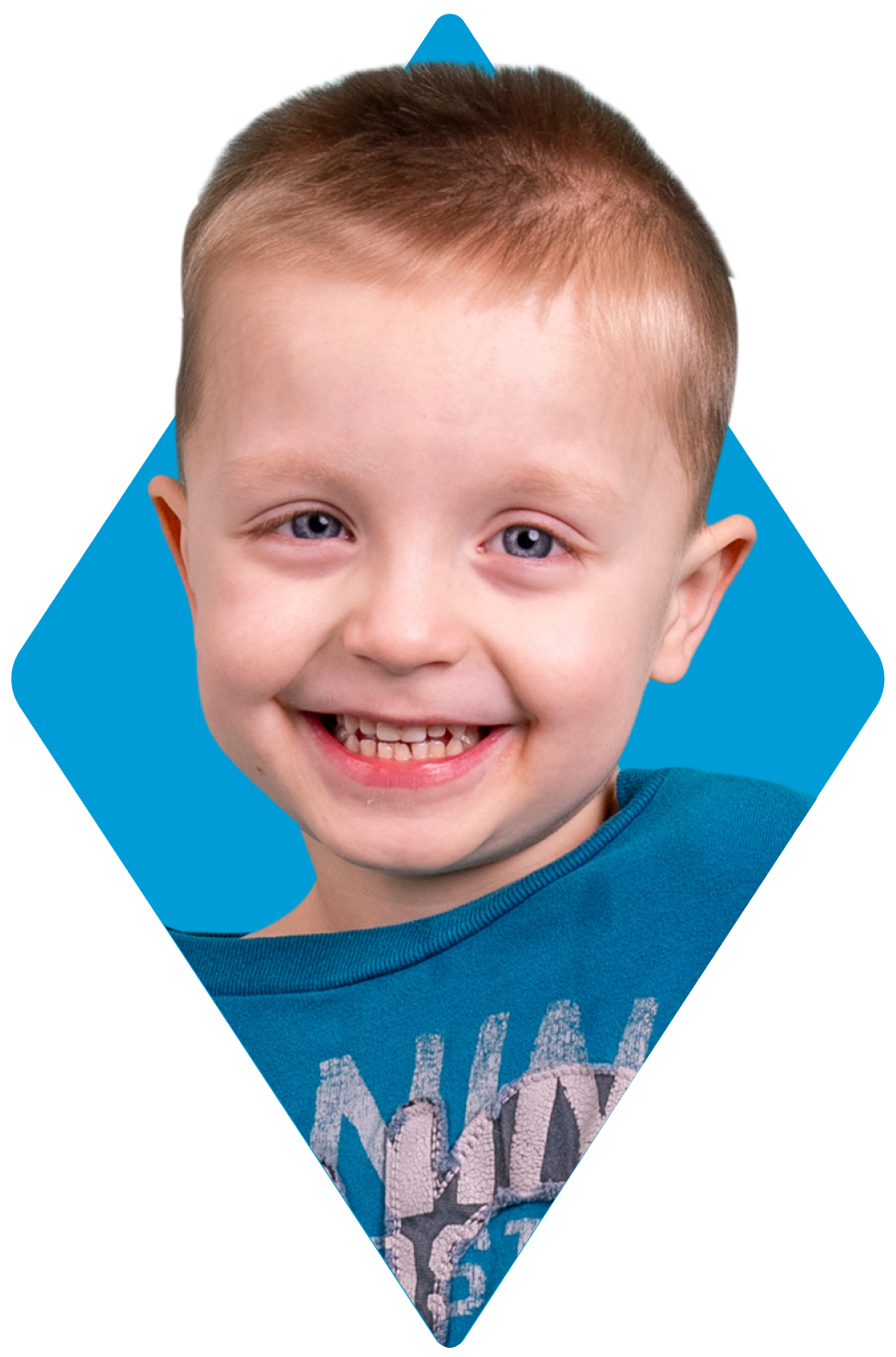 Graphic of Colton in front of a blue diamond shape.